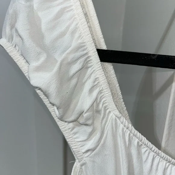 Urban Outfitters White Smocked Midi Dress — Square Neck & Puff Sleeves — Size M - Picture 2 of 6